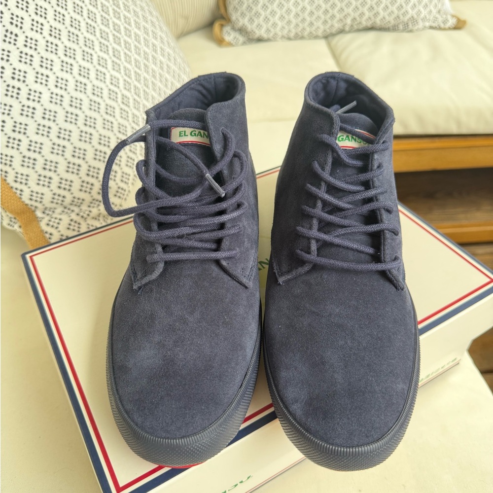 Navy Blue Suede Chukka Boots with Lace-Up Closure
